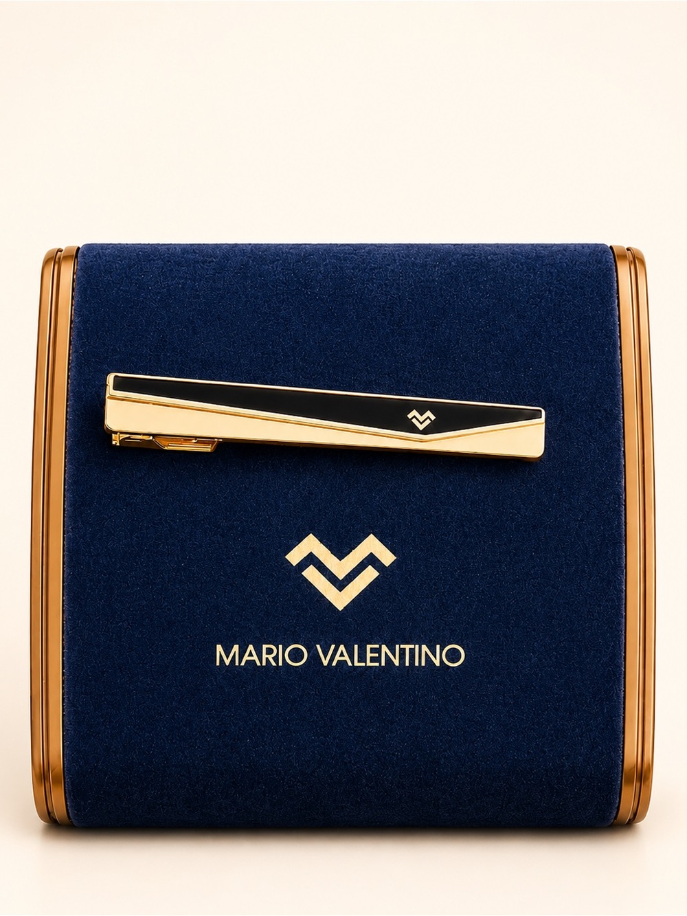 Mario Valentino Logo Tie Bar Gold Black Men’s Accessory OS